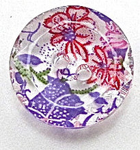 Load image into Gallery viewer, Button Glass with Streaks of Pink and Purple Flowers 1/5&quot;