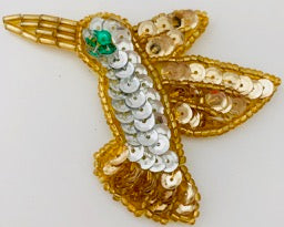 Hummingbird with Silver and Gold Sequins and Gold and Green Beads Choice of Size: 2.5" x2 and 4.5" x 3.5"