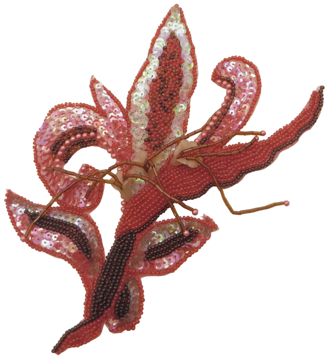 Flower Matte Colored Red Beaded Flower 8" x 5"