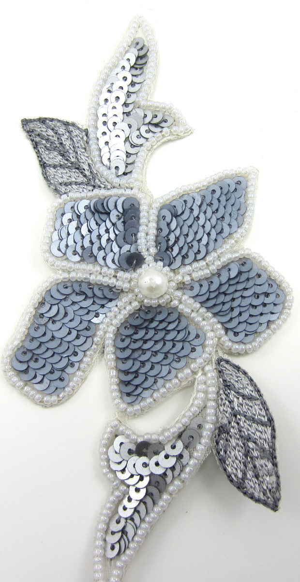 Flower MultiColored Grey Flat Tones Sequins with Beads and Pearl 3" x 5.5"