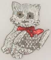 Cat with Silver Sequins Red Bow 7.5