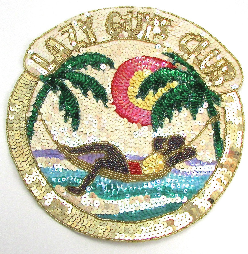 "Lazy Guys Club" Sequin and Beaded Applique 11" x 10"