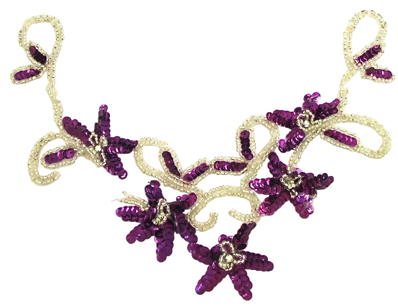 Flower Neckline with Mauve Sequins and Beads and Rhinestones 11.5” x 6”