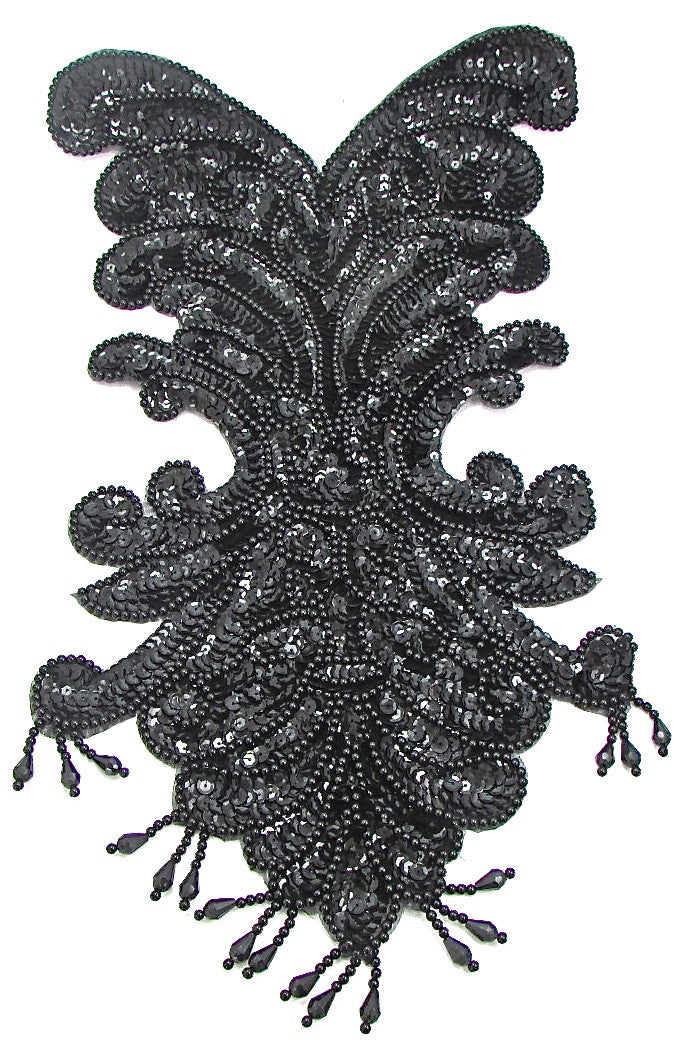 Motivo de diseñador de cuerpo entero con lentejuelas y abalorios negros 45,72 cm x 25,4 cm