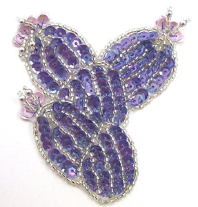 Cactus with Purple Sequins and Lavendar Flowers 3" x 3"