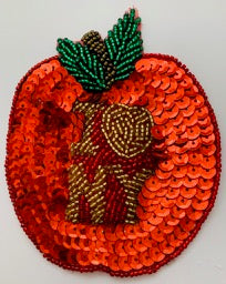 Red, Green and Gold Handmade Sequin Apple Appliqué with the Phrase I "Love" NY 4" x 3.5