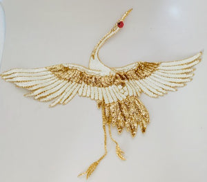Crane Bird with Gold and White Sequins and Beads 16" x 20"