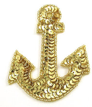 Load image into Gallery viewer, Anchor with Gold Sequins and Beads 3.5&quot; x 3&quot; - Sequinappliques.com