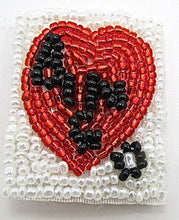 Load image into Gallery viewer, Hearts w/ Bingo spelled on them in Red Black and White Beads 1.5&quot;