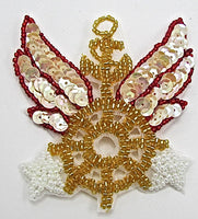 Anchor Patch with Wheel, Wings and Stars, Sequin Beaded 3.5
