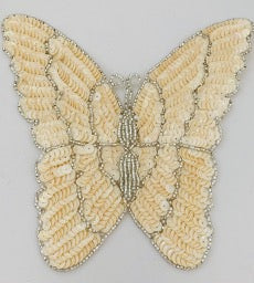 Butterfly with Cream Sequins with Silver Beads 7" x 7"