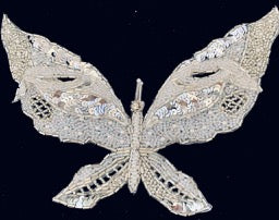 Butterfly with Double Layer White and Silver Beads and Rhinestones 8.25" x 5"