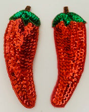 Load image into Gallery viewer, Chili Pepper Singles and Pairs with Red and Green Sequins and Beads 6.5&quot; x 2&quot;