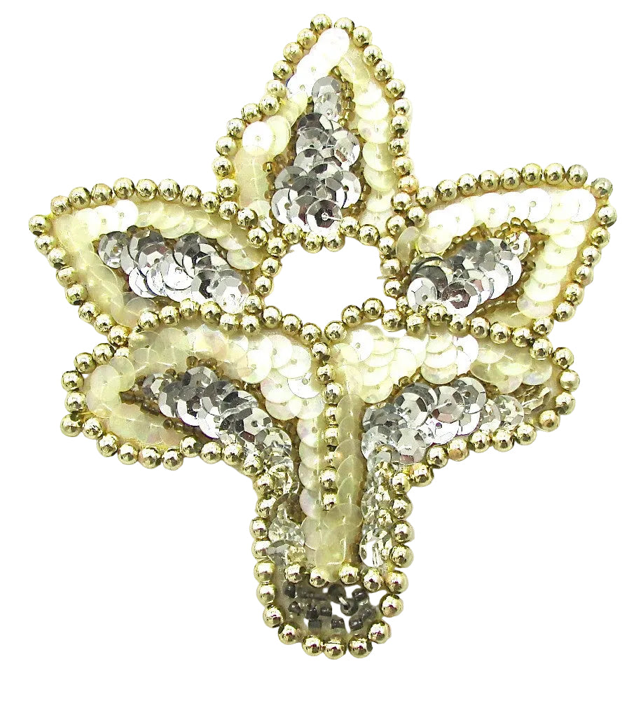 Diseño de motivo con cuentas de plata y oro y lentejuelas iridiscentes 4.5" x 4.25"
