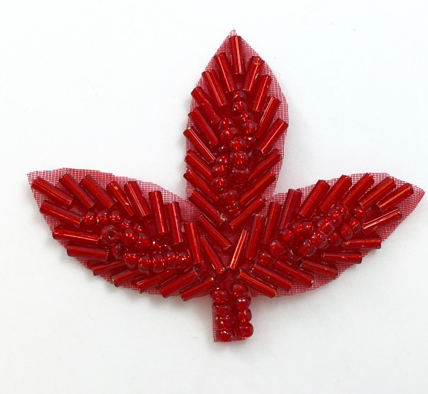 Leaf with Red Beads 2" x 2.5"