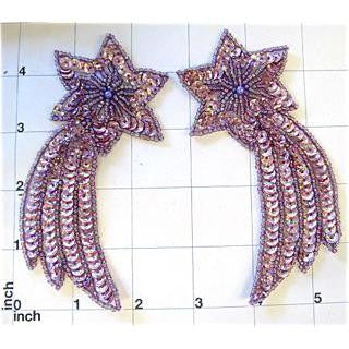Par de estrellas con foco láser malva morado, lentejuelas y colas de 4.5" x 2.5"