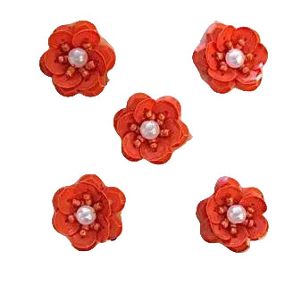 Juego de 5 flores con lentejuelas naranja oscuro y centro de perla de 2,5 cm