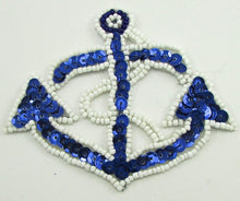 Load image into Gallery viewer, Anchor Blue Sequins White Beads 3&quot; x 3.75&quot; - Sequinappliques.com