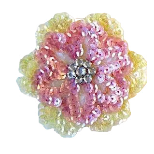 Flor rosa en capas con capa beige y centro de diamantes de imitación 3"