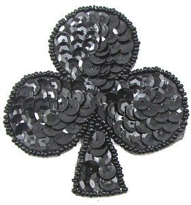 CLUB card symbol, Black Sequins and Beads 2.5"