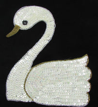 Load image into Gallery viewer, Swan with China White Sequins and Gold Beads 7&quot; x 6&quot;