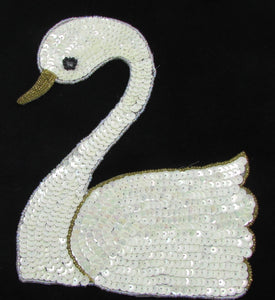 Swan with China White Sequins and Gold Beads 7" x 6"
