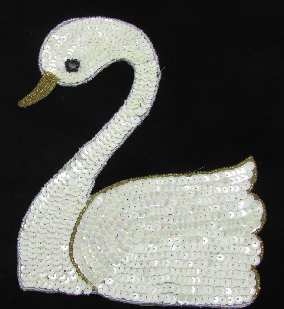 Swan with China White Sequins and Gold Beads 7