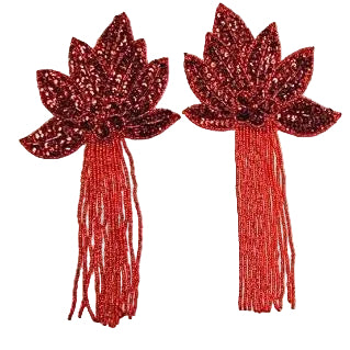 Par de charreteras - Lentejuela roja - Cuentas rojas - Cuenta central rosa 9" X 5"