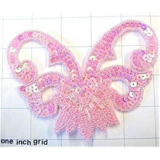 DESIGNER 4" X 5" Sequin and beaded designer pink applique