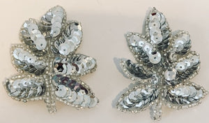 Leaf Pair with Silver Sequins and Beads 2.5" x 2"
