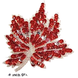 Hoja - Lentejuelas Rojas/Plateadas - Cuentas Plateadas 4.5” x 4.5”