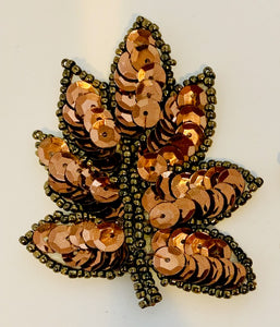Leaf Pair with Bronze Sequins and Beads 2.5" x 2"