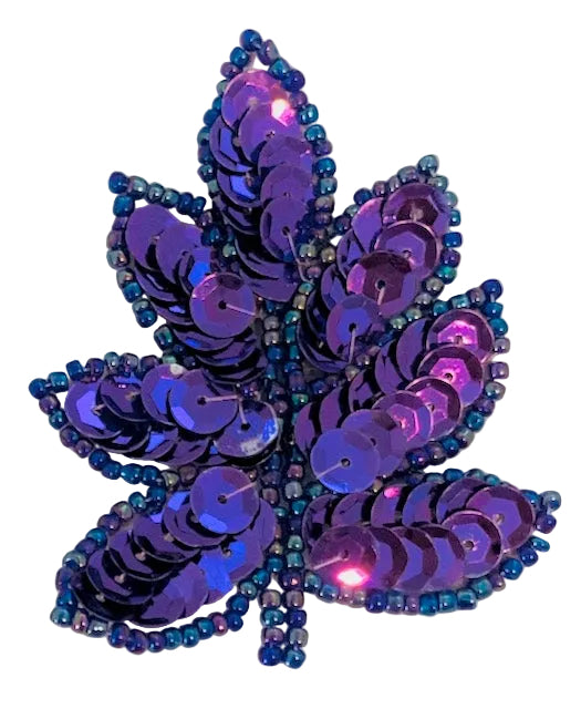 Par de hojas - Lentejuelas y abalorios morados 5 cm x 2,5 cm