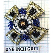 Load image into Gallery viewer, Designer Motif with Royal Blue Gold White Beads 1.5&quot;