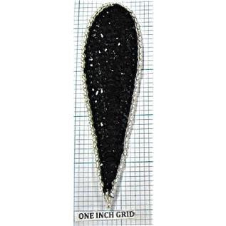 Designer Motif Teardrop with Black Sequins Silver Beads 4 1/2" x 1 1/4"