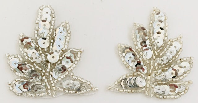 Leaf Pair with Choice of Pink, Red or Silver Sequins and Silver Beads 1.5" x 2"