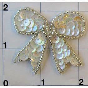 Bow with White Sequins and Silver Beads 1.5" x 1.5"