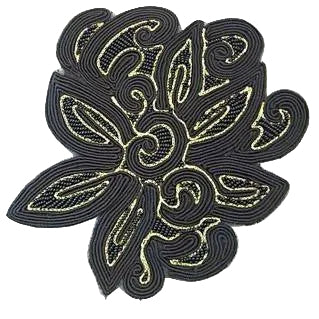 Diseñador Motivo Floral Trenzado Tela Negra con Oro 8" x 6.5"