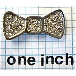 Necklace Pendant Bow with Silver and Rhinestones 1" x .5"