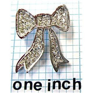 Necklace Pendant Bow with Silver Metal and Rhinestones 1" x 1"