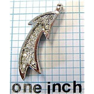 Necklace Pendant Arrow Shaped with Silver Metal and Rhinestones 1.25" x .5"
