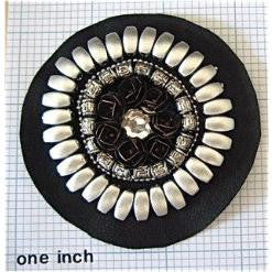 Designer Motif Circle with White Beads and Rhinestones on Felt 3"