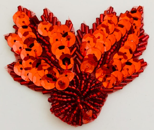 Leaf Pair with Gold Sequins and Beads and one Red Leaf 2.5" x 2.5"