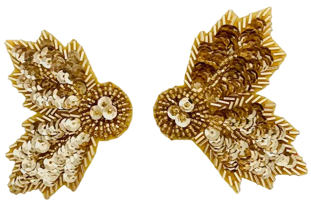 Par de hojas con lentejuelas doradas y cuentas y una hoja roja de 6.35 cm x 6.35 cm