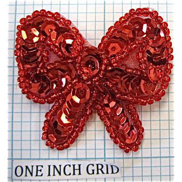 Bow Red Sequin and bead trim 1.5" x 1.75"