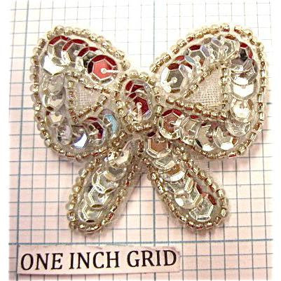 Bow with Silver Sequins and Beads 1.75"