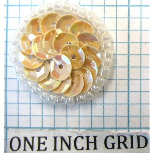 Beige Sequin Dot or Circle with White Beads .75"