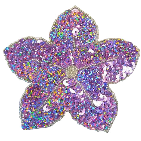 Flor con lentejuelas y cuentas brillantes de color púrpura claro de 4.25" x 4.25"