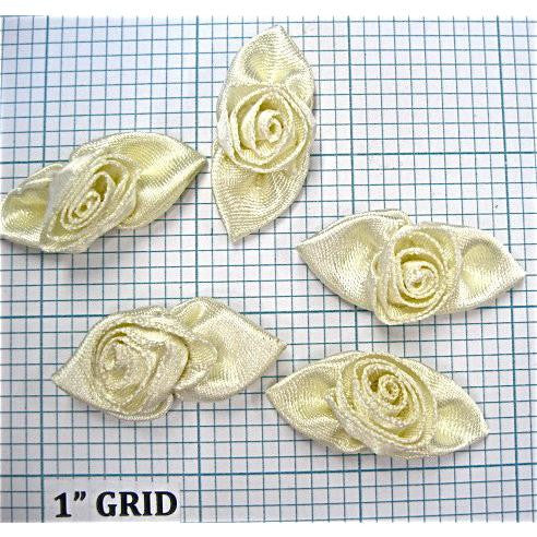 Flowers Set of 5 Satin Flowers Ecru cream ribbon style