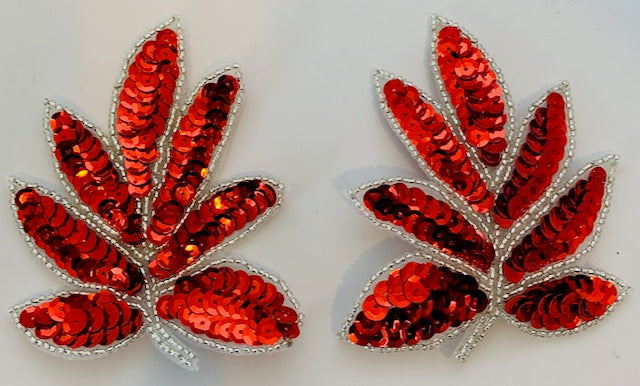 Leaf Pair or Single and Pairs Various Color Sequins with Silver beads 4" x 3"
